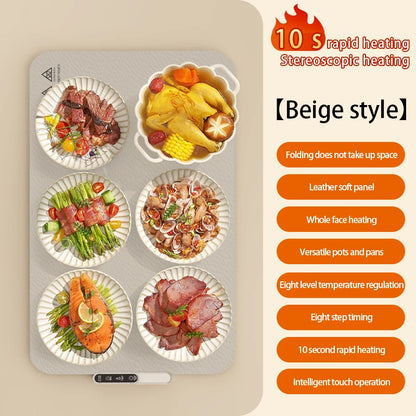 TINSOL Food Warmer Pad Foldable Silicone Heating Pad Portable Meal Cart Insulation Pad 8-Level Temperature Adjustment